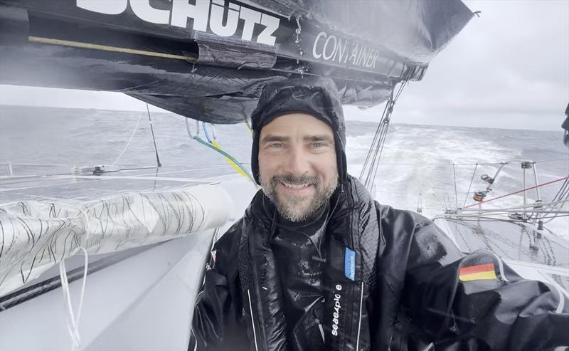 Mission accomplished! Boris Herrmann smiling into the camera after deploying a weather buoy during The Transat CIC race - photo © Boris Herrmann / Team Malizia