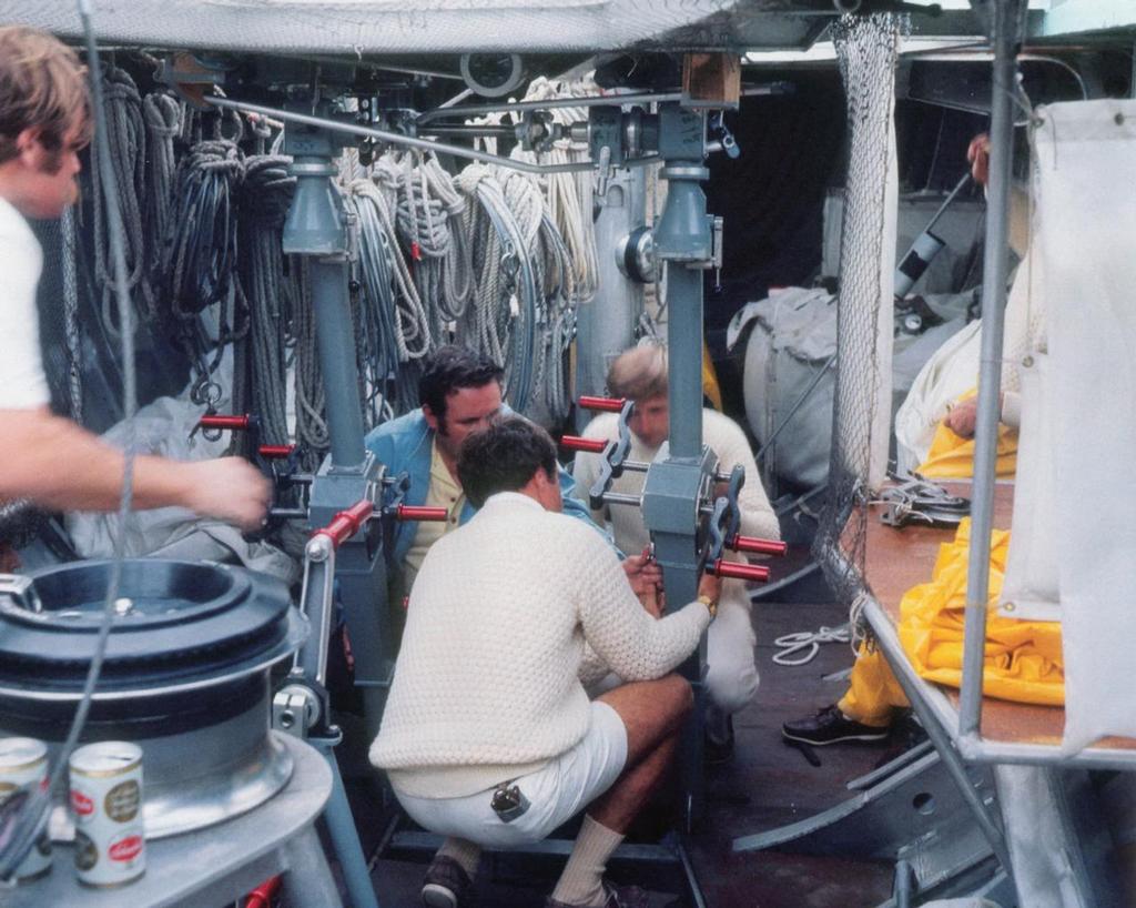 Below decks on Courageous in the 1977 America's Cup campaign - not cycle pedestals like the Challenger Sveridge - but grinding below in these conditions in a 12 Metre must have been hard work. photo copyright Paul Darling Photography Maritime Productions www.sail-world.com/nz taken at  and featuring the  class