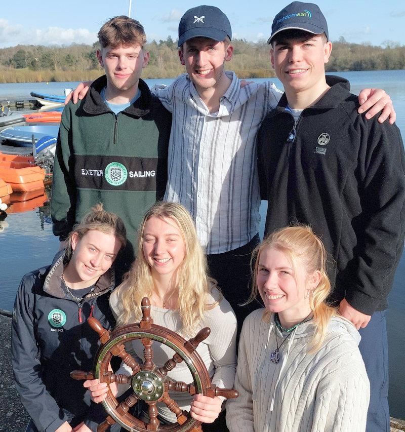 Exeter University wins RYA National Team Racing Championship -  (L-R back row) Jamie Tylecote, Ollie Meadowcroft, Freddie Fisher and (front L-R) Katy Jenkins, Cally Terkelsen, Gabby Clifton photo copyright Nigel Vick taken at Spinnaker Sailing Club and featuring the Team Racing class
